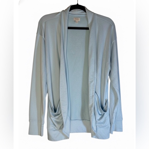 J.Crew Open Front Cardigan Soft loungewear Pale Pastel Blue Sweater Size L - Picture 2 of 9
